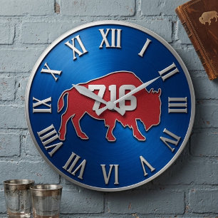 Reloj Redondo Grande BuffaloNew York 716 Area Code Blue & Red Metal