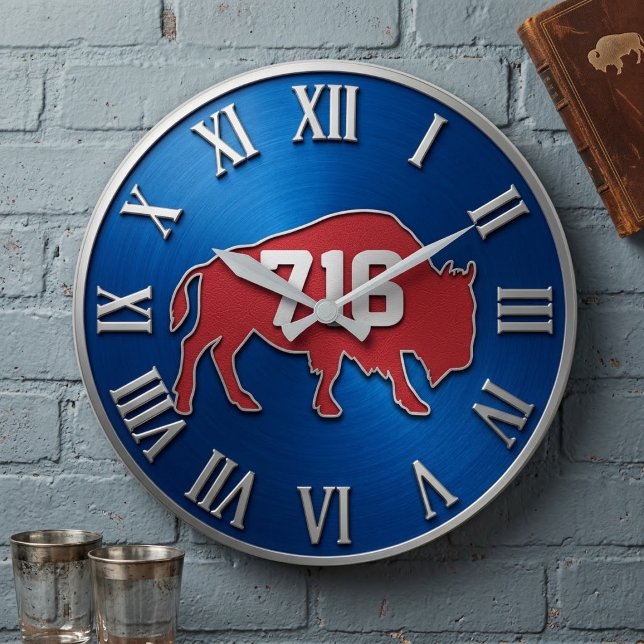 Reloj Redondo Grande BuffaloNew York 716 Area Code Blue & Red Metal  (Subido por el creador)
