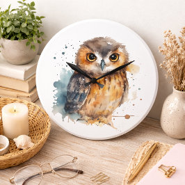 Reloj Redondo Grande Búho Adorable de Acuarela
