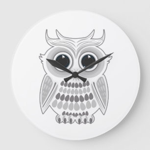 Reloj Redondo Grande Búho Blanco Adorable Ojos Grandes Pared Cottagecor