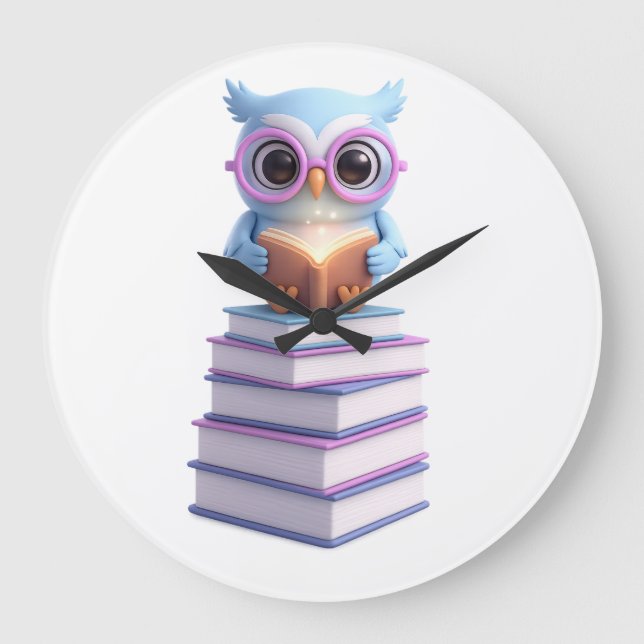 Reloj Redondo Grande Búho de Libro Cósmico (Anverso)