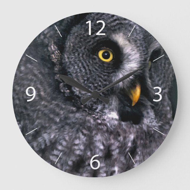 Reloj Redondo Grande Búho Gris Grande (Anverso)