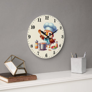 Reloj Redondo Grande Búho pájaro chef lindo 