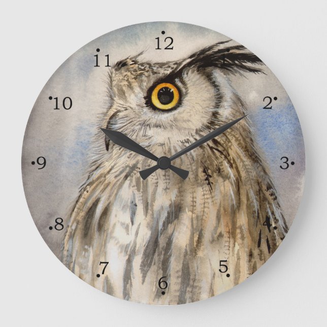 Reloj Redondo Grande Búho Real Arte de Vida Silvestre (Anverso)
