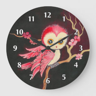 Reloj Redondo Grande Búho Rojo Dulce