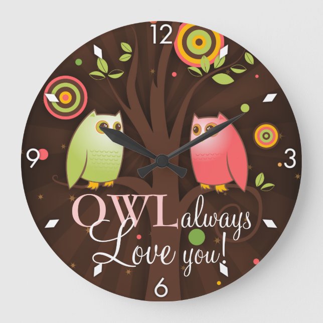 Reloj Redondo Grande Búho siempre te ama (Anverso)