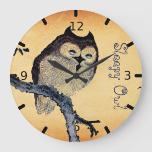 Reloj Redondo Grande Búho soñoliento del vintage