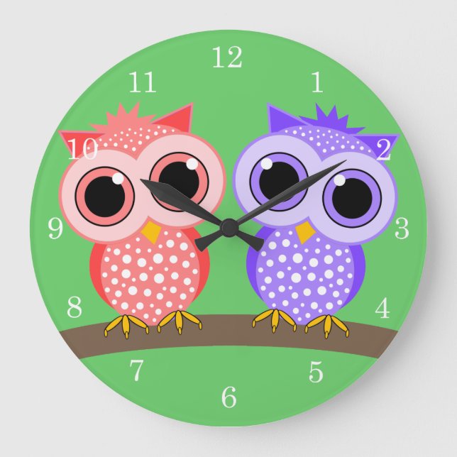 Reloj Redondo Grande búhos lindos (Anverso)