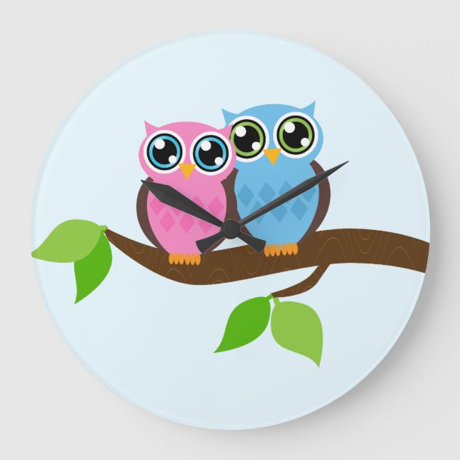 Reloj Redondo Grande Búhos románticos dulces (Anverso)
