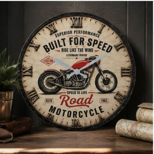 Reloj Redondo Grande Built for Speed Motorcycle Vintage Chopper Garage