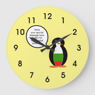 Reloj Redondo Grande Búlgara Sra. Pingüino Personalizada Hablando