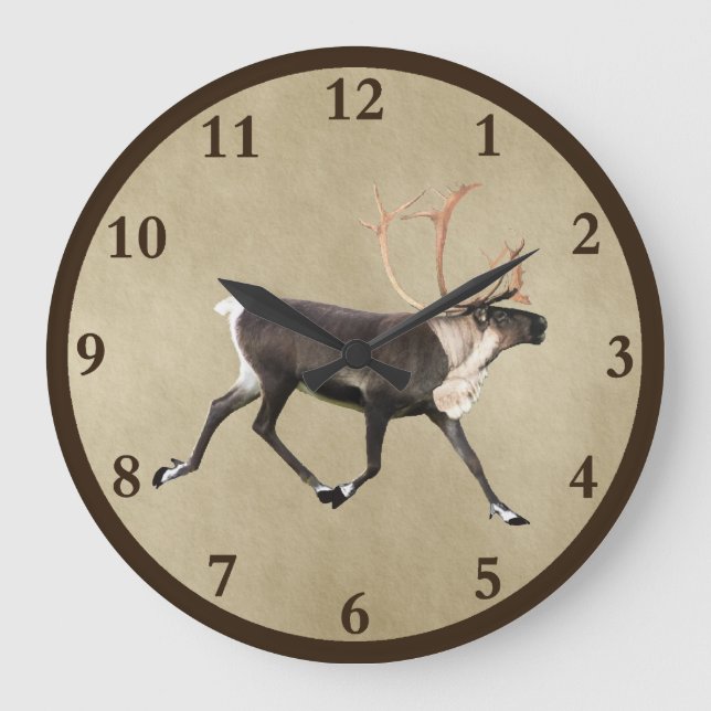 Reloj Redondo Grande Bull Caribou (Reno) En Papel Antiguo (Anverso)