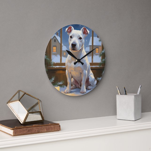Reloj Redondo Grande Bull Terrier con Luces de Navidad Fiesta (Oficina)