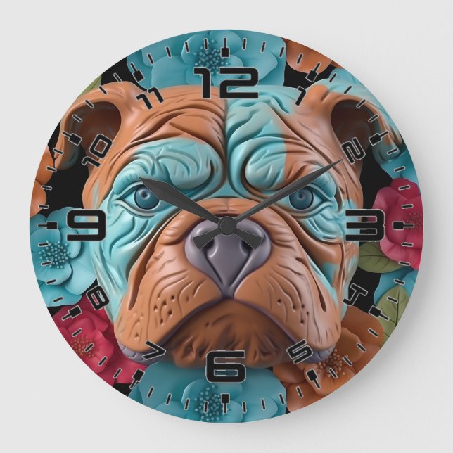 Reloj Redondo Grande bulldog 3D (Anverso)