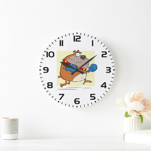 Reloj Redondo Grande Bulldog Boxer de Dibujos Animados Divertido Perro