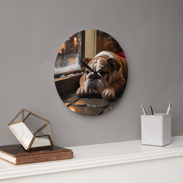 Reloj Redondo Grande Bulldog con Luces de Navidad Fiesta (Oficina)