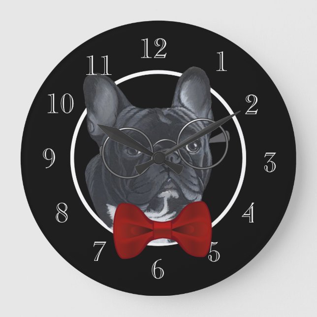 Reloj Redondo Grande Bulldog francés (Anverso)