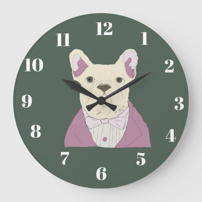 Reloj Redondo Grande Bulldog Francés (Anverso)