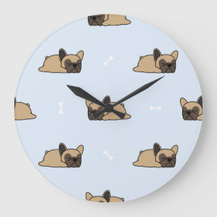 Reloj Redondo Grande Bulldog francés cachorro, lindo patrón de sueño.