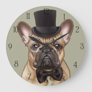 Reloj Redondo Grande Bulldog francés elegante