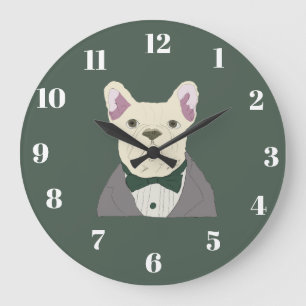 Reloj Redondo Grande Bulldog Francés en esmoquin
