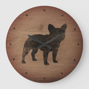 Reloj Redondo Grande Bulldog francés Silhouette  La madera falsa del p
