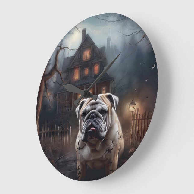 Reloj Redondo Grande Bulldog Halloween Scary (Ángulo)