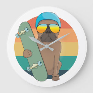 Reloj Redondo Grande bulldog lindo con tabla de patinaje