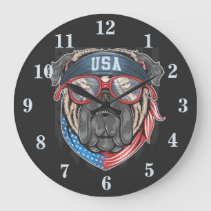 Reloj Redondo Grande Bulldog patriótico americano