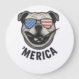 Reloj Redondo Grande Bulldog Patriótico Gafas de sol con bandera de EE.