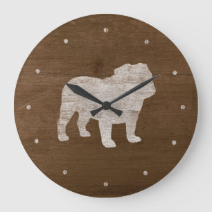 Reloj Redondo Grande Bulldog Silhouette  Raza de Perro de Madera Desilu