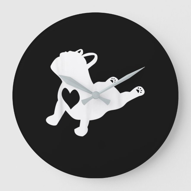 Reloj Redondo Grande Bulldog Yoga Pose Love Heart Workout Regalo (Anverso)