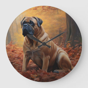 Reloj Redondo Grande Bullmastiff en otoño hojas caen inspiran