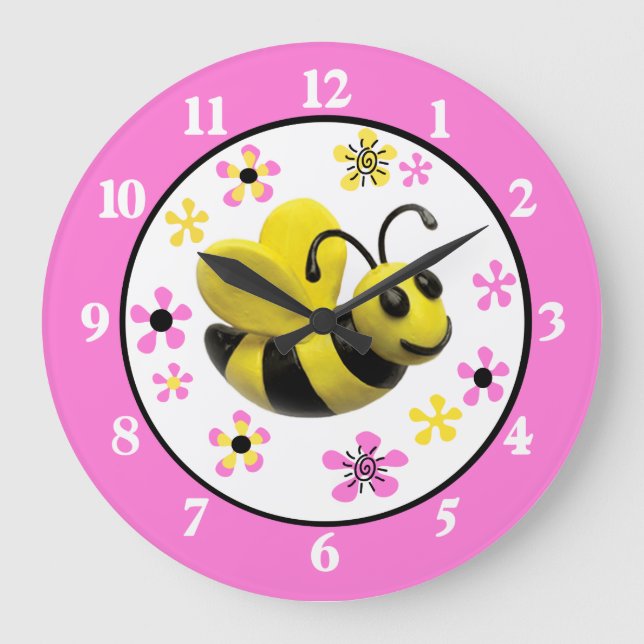 Reloj Redondo Grande Bumble Bee Baby Shower (Anverso)
