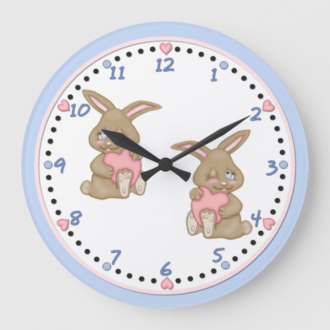 Reloj Redondo Grande Bunny Hugs (Anverso)