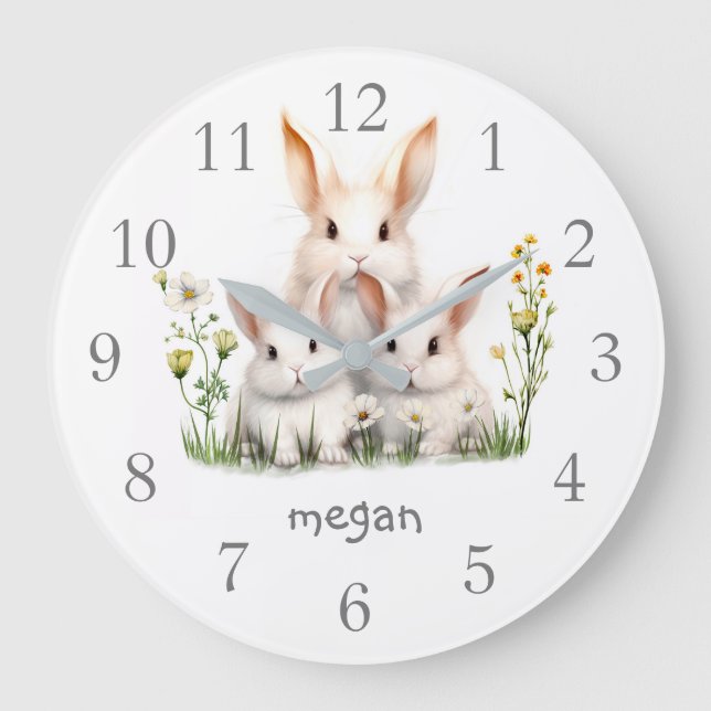 Reloj Redondo Grande Bunny personalizado (Anverso)