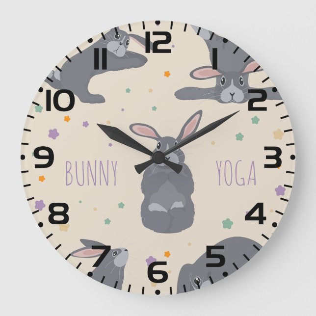 Reloj Redondo Grande Bunny Yoga Poses Funny Rabbit (Anverso)