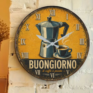 Reloj Redondo Grande Buongiorno Italian Espresso Moka Pot Kitchen Café 