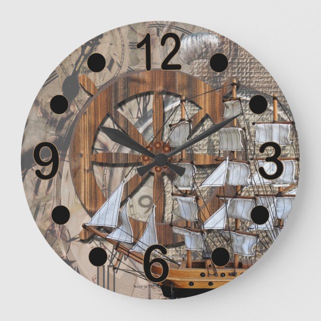 Reloj Redondo Grande Buque de tiempo de época rústico (Anverso)