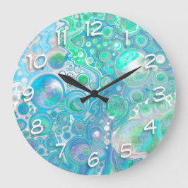 Reloj Redondo Grande Burbujas abstractas de Sea Blue
