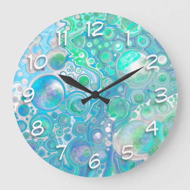 Reloj Redondo Grande Burbujas abstractas de Sea Blue (Anverso)