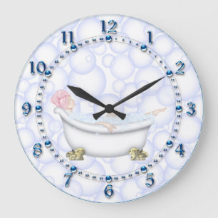 Reloj Redondo Grande Burbujas de baño azules