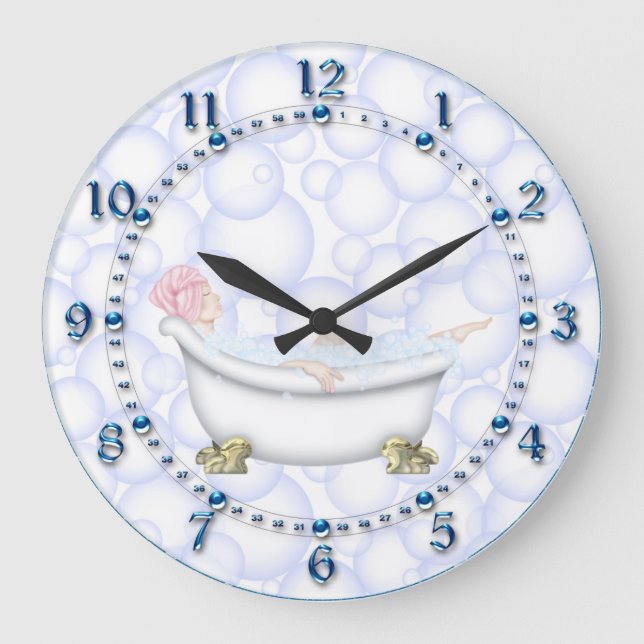 Reloj Redondo Grande Burbujas de baño azules (Anverso)