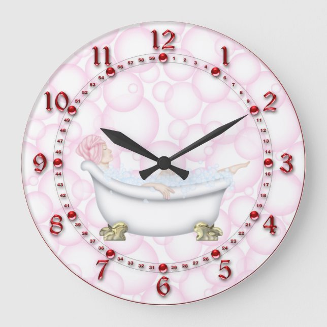 Reloj Redondo Grande Burbujas de baño rojas (Anverso)