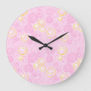 Reloj Redondo Grande Burbujas florales de Mazipoodles - Blanco amarillo