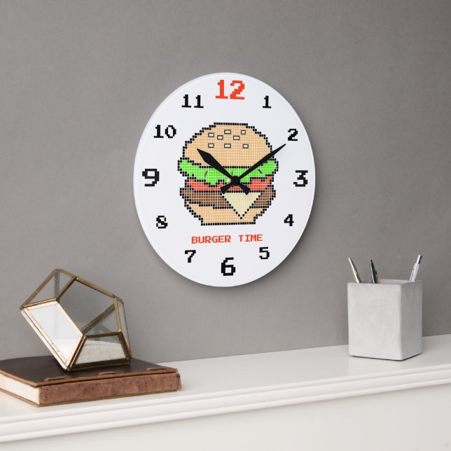 Reloj Redondo Grande Burger Time – Pixel Art Design (Oficina)