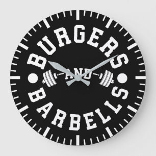 Reloj Redondo Grande Burgers and Barbells - Graciosa motivación de entr