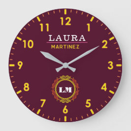 Reloj Redondo Grande Burgundy and Gold Personalized Custom Monogram