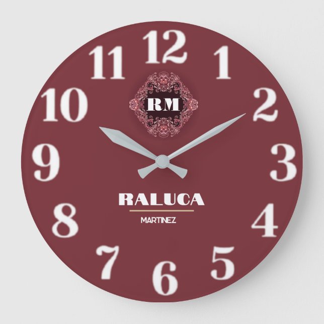 Reloj Redondo Grande Burgundy Elegance Custom name (Anverso)