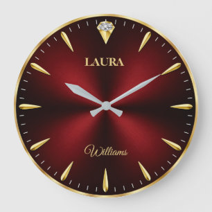 Reloj Redondo Grande Burgundy Luxury Elegant Gold Minimalist 